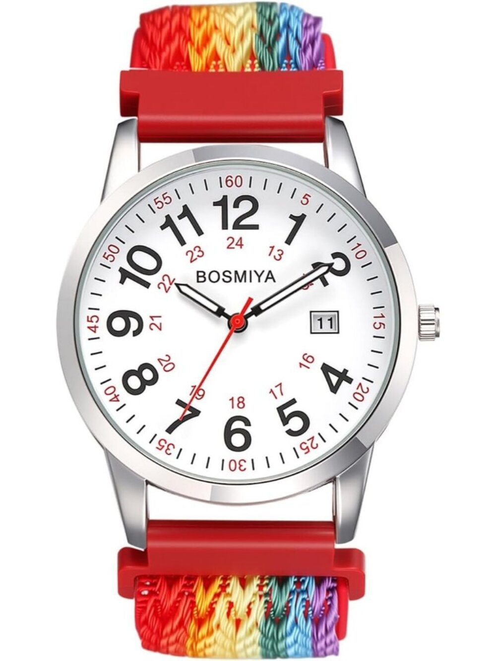 Women's Multicolor Elastic Woven Nylon Adjustable Strap Easy Reader Analog Watch